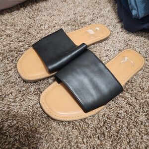 American Eagle Outfitters Black and Tan Slide Sandals